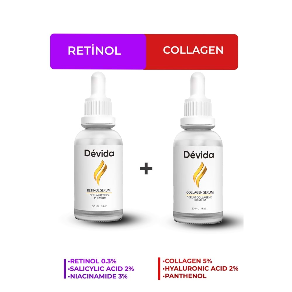 Retinol + Kolajen Serum 2 li Set Kırışıklık Alın Çizgisi Göz Çevresi ve Kaz Ayağı