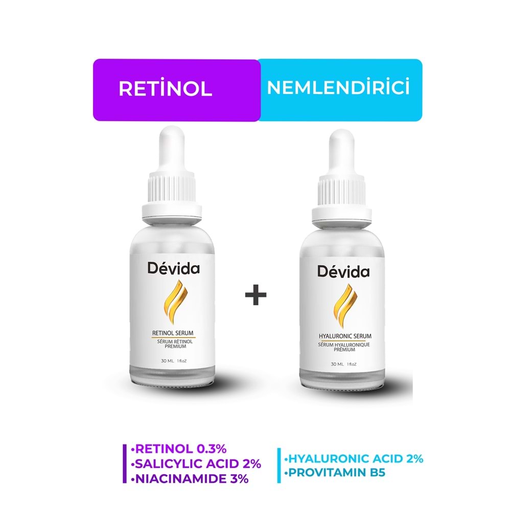 Retinol + Nemlendirici Serum 2 li Set Kırışıklık Alın Çizgisi Göz Çevresi