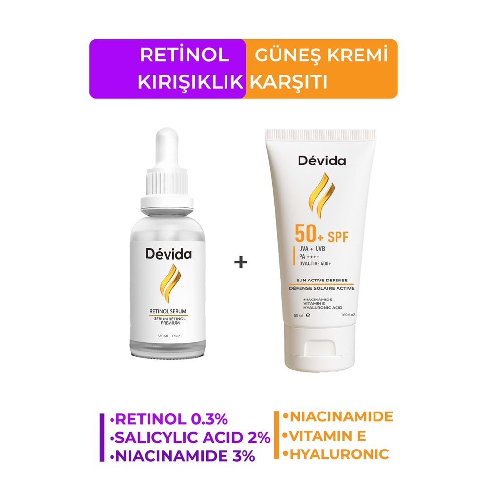 Retinol Serum Kırışıklık Karşıtı ve Leke Karşıtı Güneş Kremi 2 li set