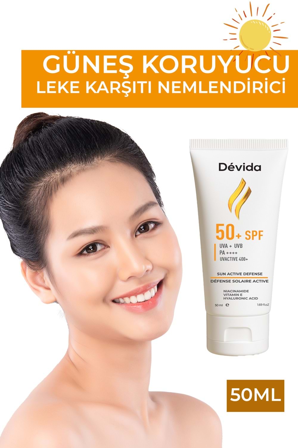 Yüz ve Vücut Güneş Kremi Leke Karşıtı Yağsız Hafif SPF 50 UVA UVB Günlük Kullanım UVActive 400