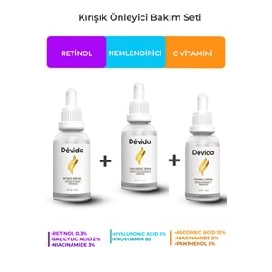 Retinol+Nemlendirici+C Vitamini Serum 3 lü Set Kırışıklık Alın Çizgisi Göz Çevresi