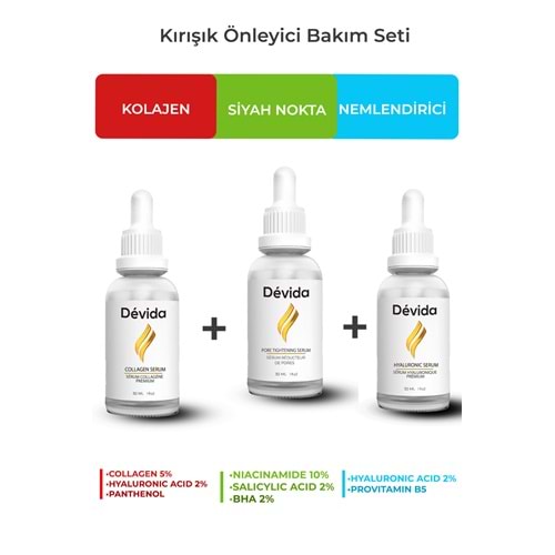 Kolajen + Gözenek + Nemlendirici Serum 3 lü Set Kırışıklık Alın Çizgisi Göz Çevresi