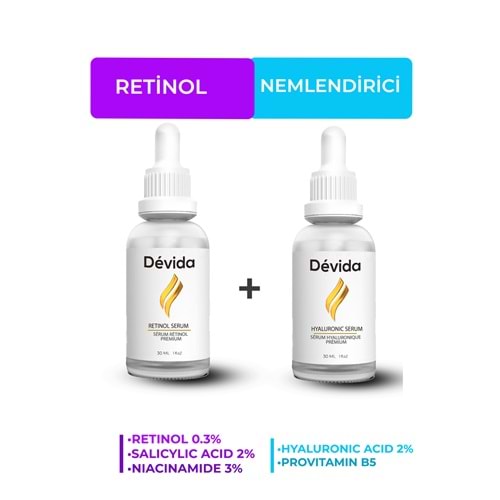 Retinol + Nemlendirici Serum 2 li Set Kırışıklık Alın Çizgisi Göz Çevresi