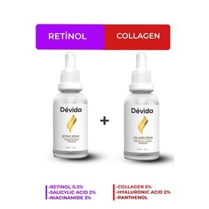 Retinol + Kolajen Serum 2 li Set Kırışıklık Alın Çizgisi Göz Çevresi ve Kaz Ayağı